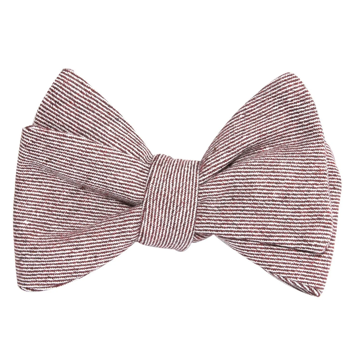 Brown & White Twill Stripe Linen Self Tie Bow Tie - Image 3