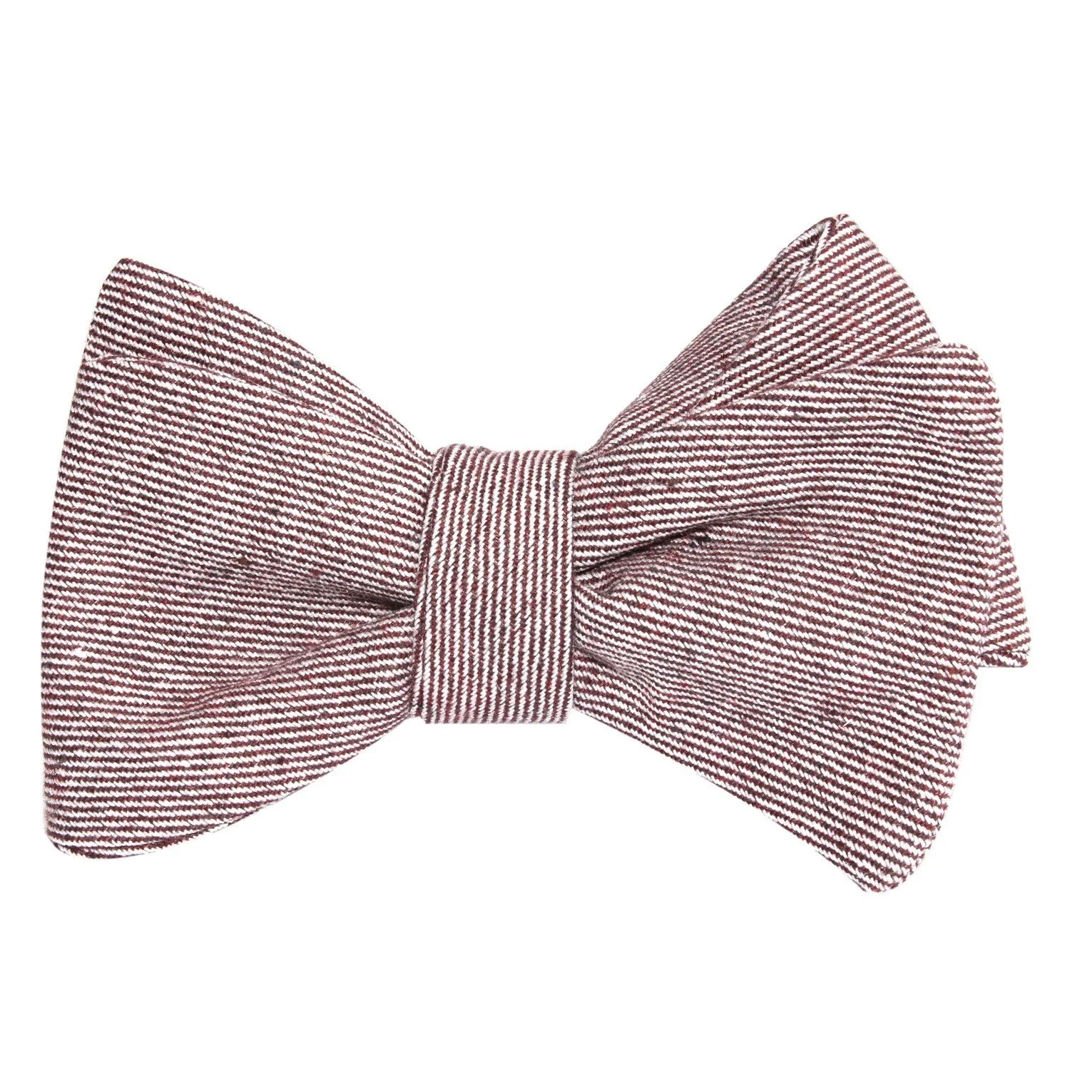 Brown & White Twill Stripe Linen Self Tie Bow Tie - Image 4