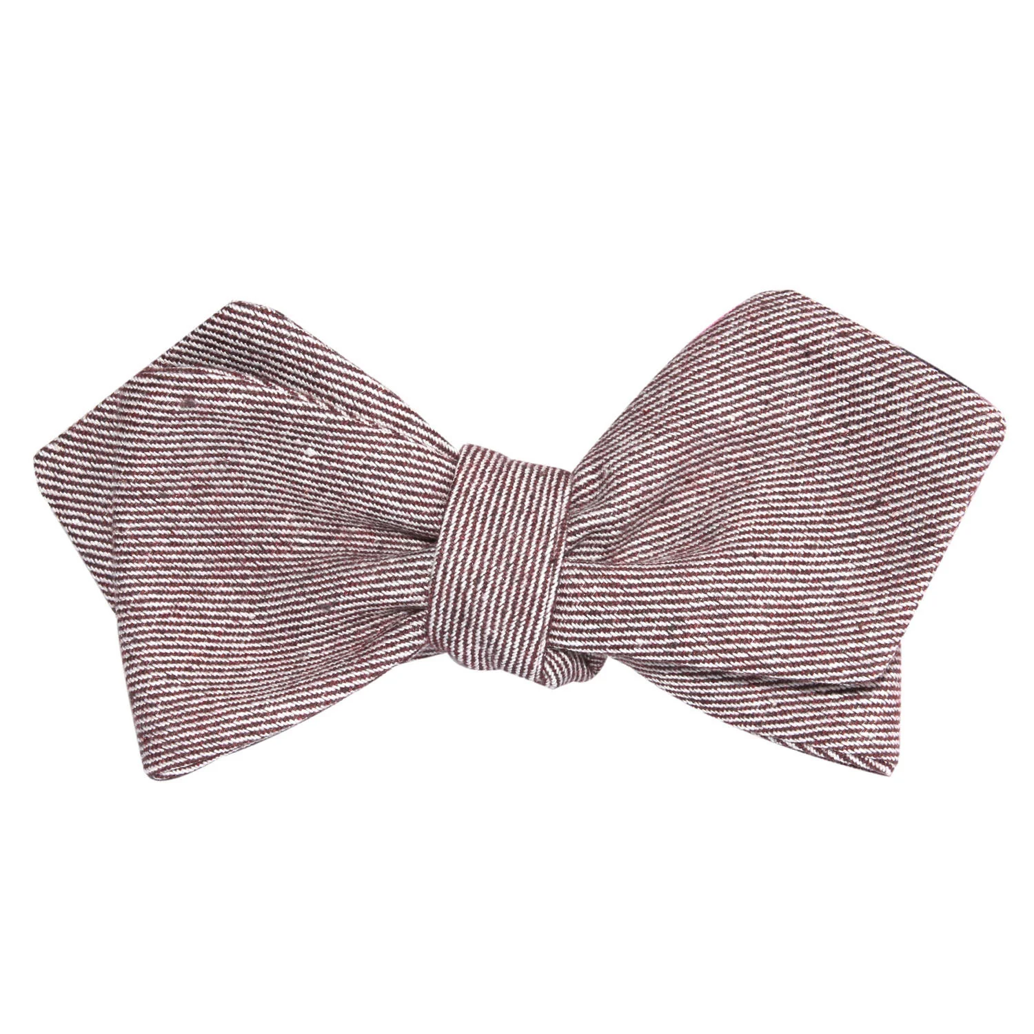 Brown & White Twill Stripe Linen Self Tie Diamond Tip Bow Tie - Image 2