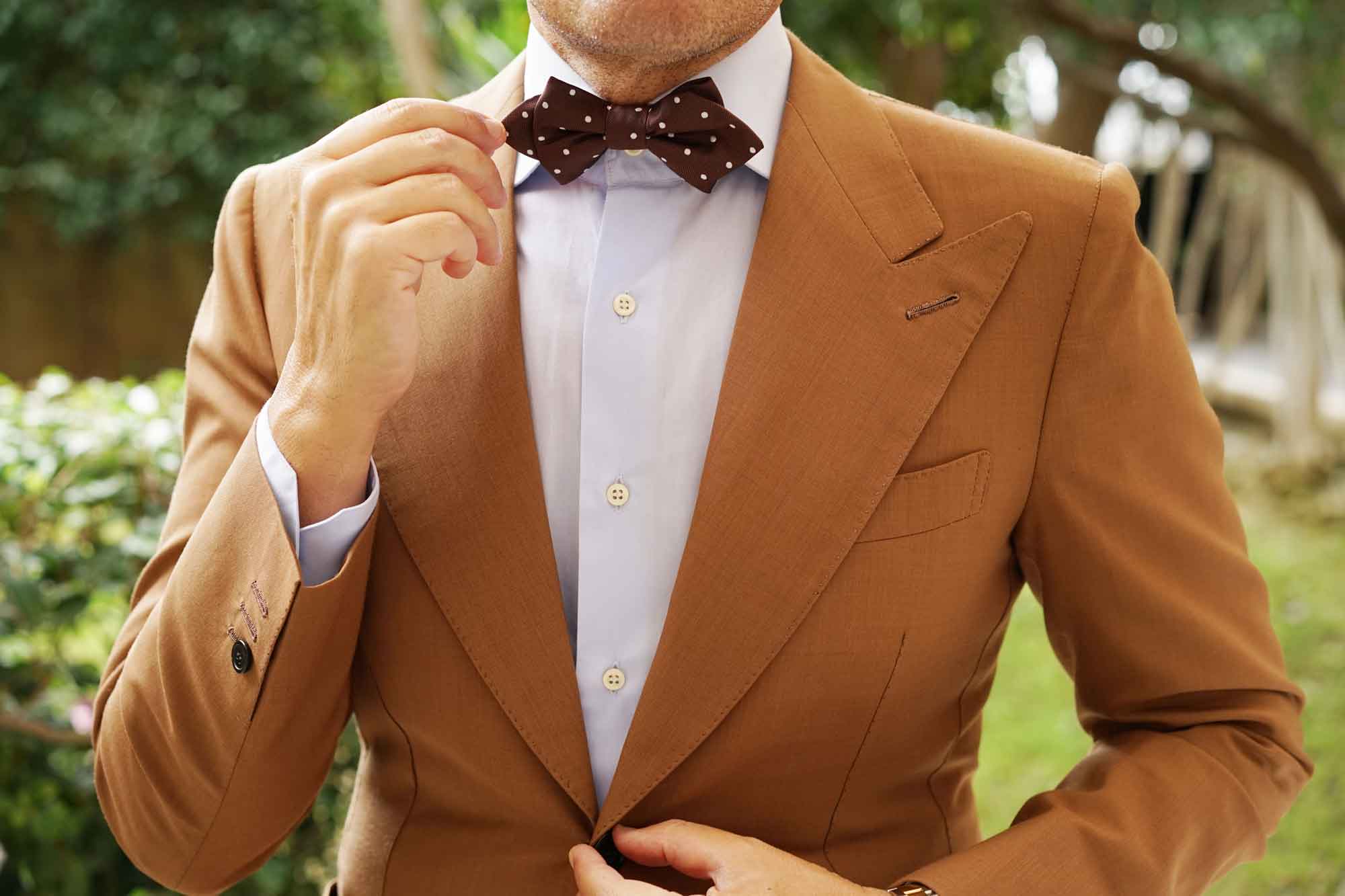 Brown with White Polka Dots Diamond Bow Tie - Image 6