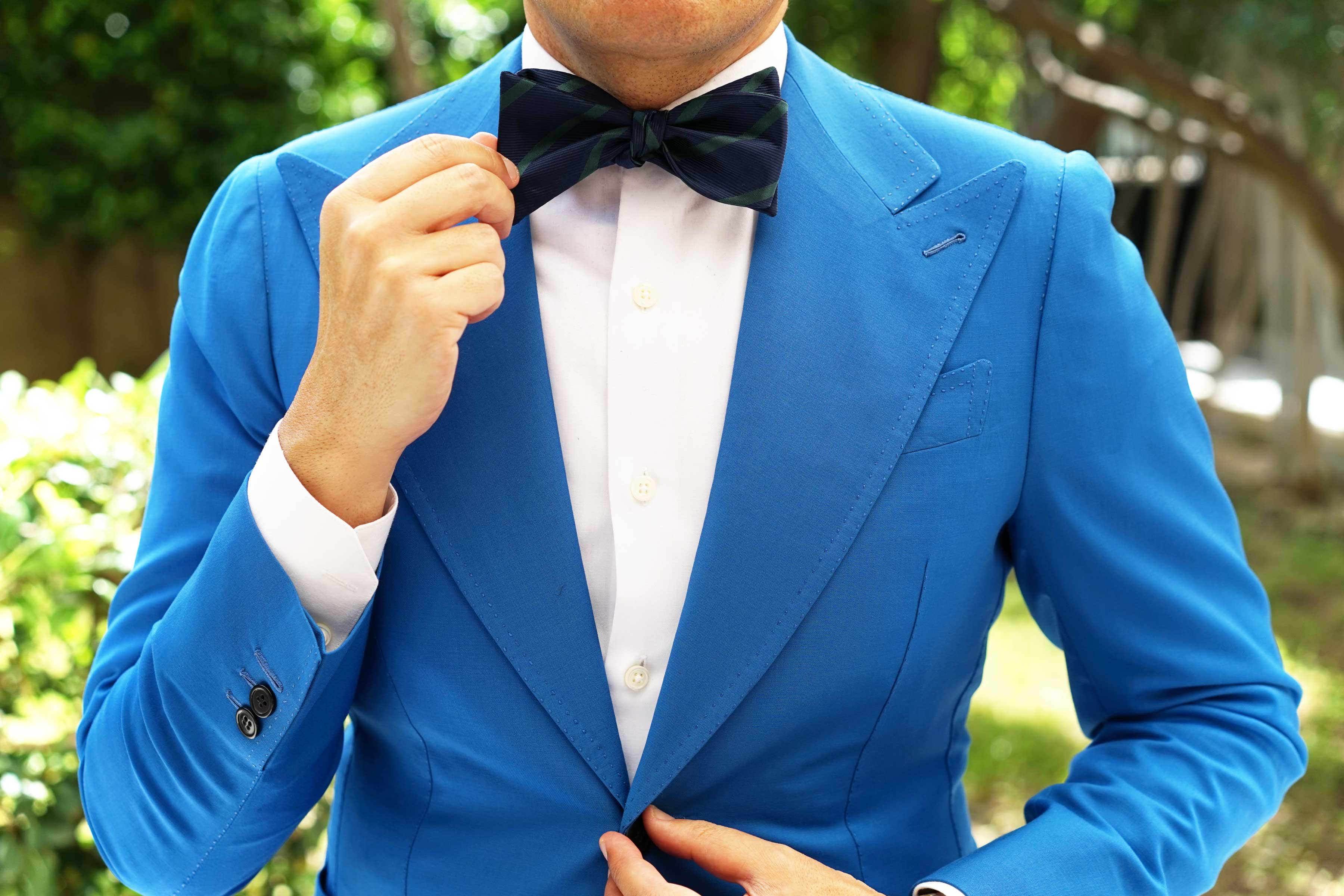 Brunswick Green Striped Self Bow Tie - Image 4