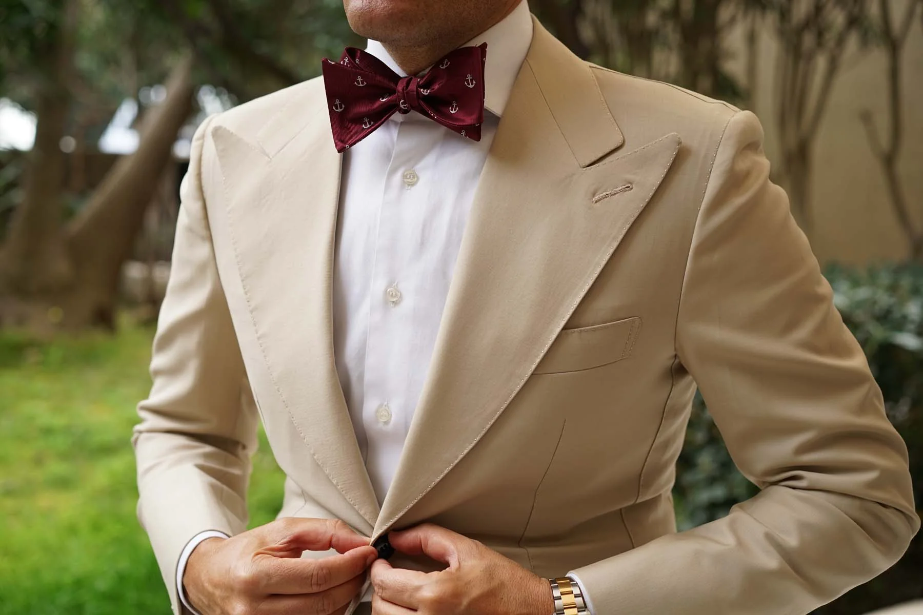 Burgundy Anchor Self Bow Tie - Image 9
