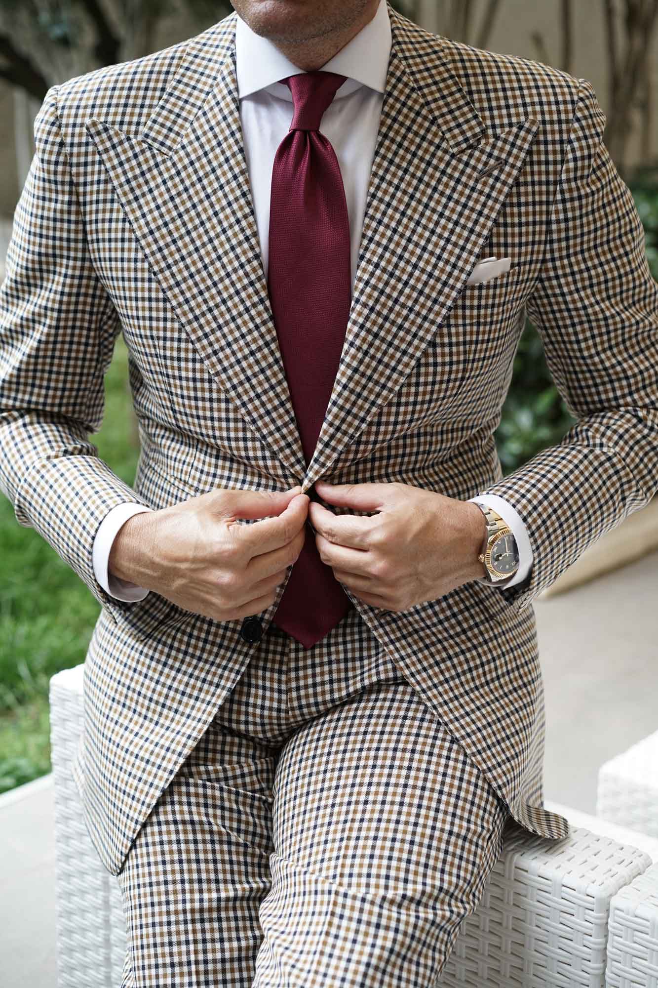 Burgundy Basket Weave Necktie - Image 10