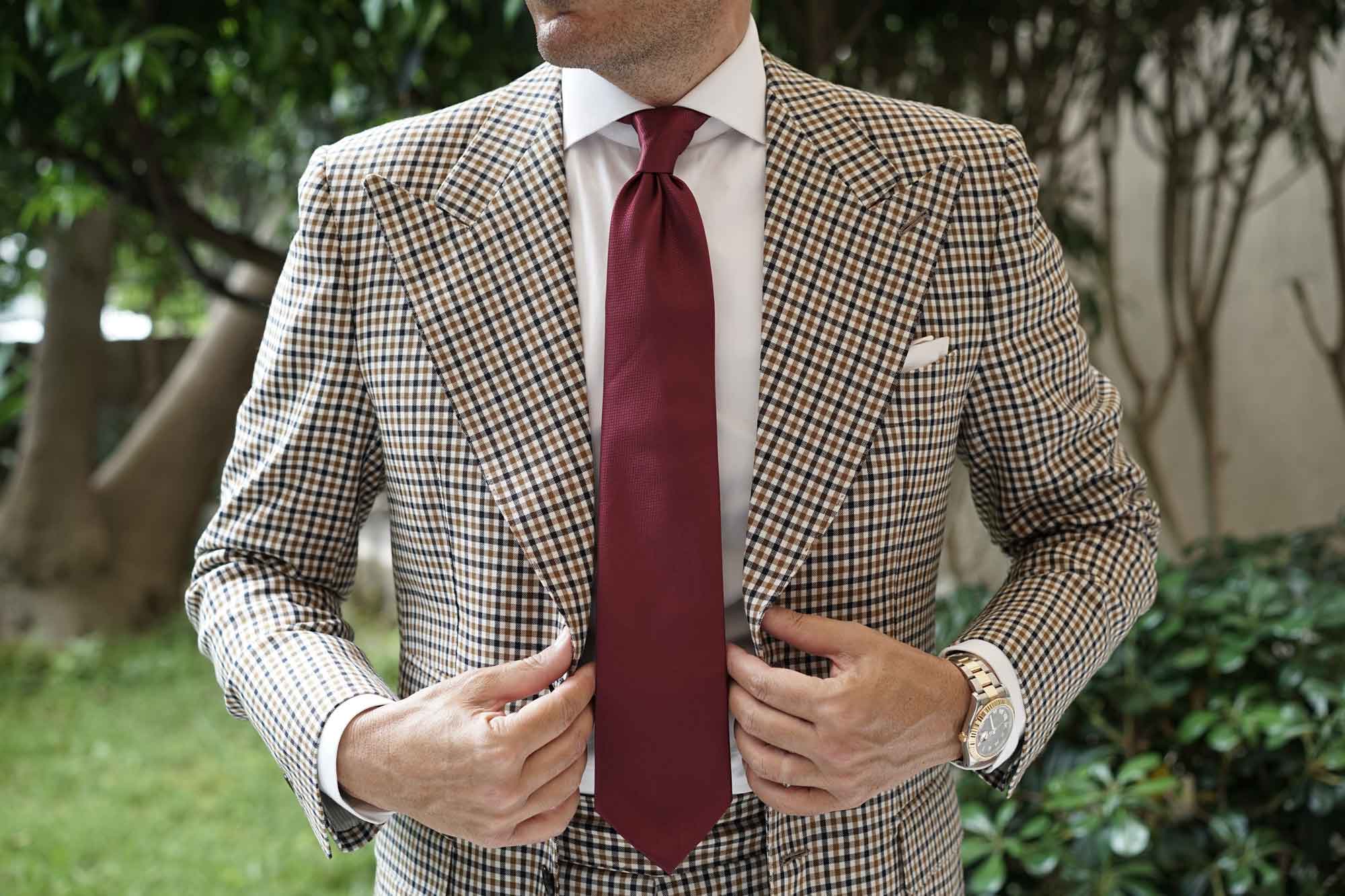 Burgundy Basket Weave Necktie - Image 4