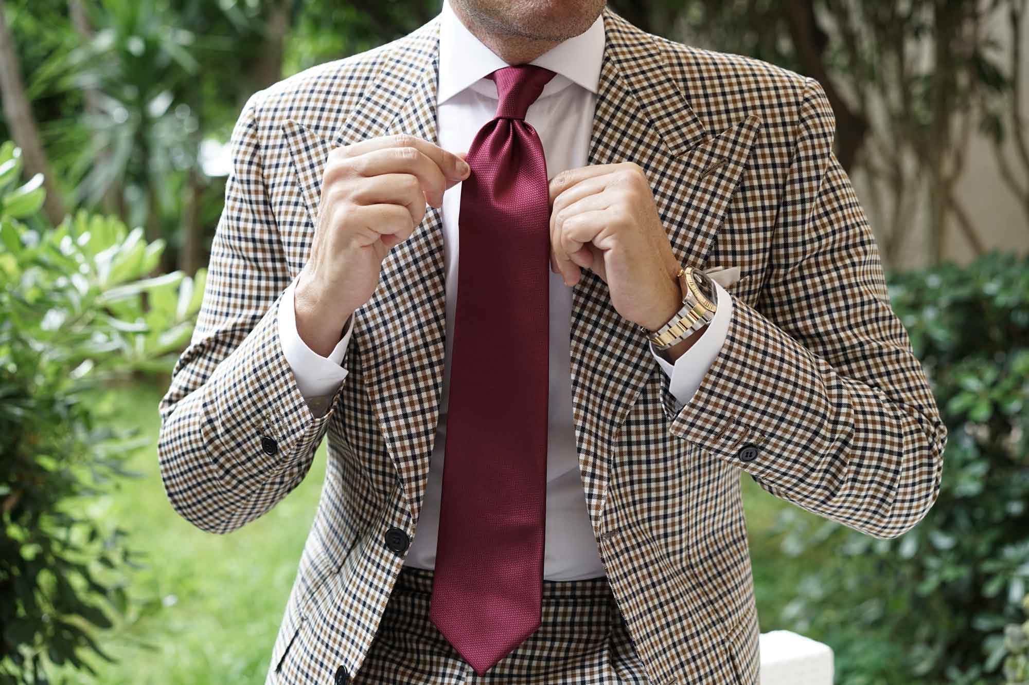 Burgundy Basket Weave Necktie - Image 6