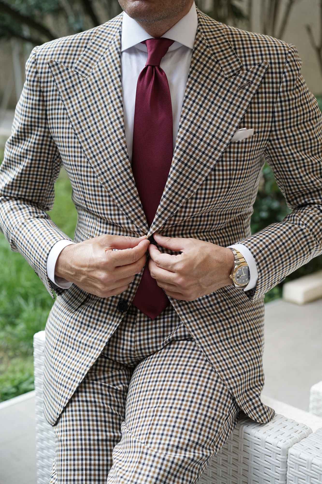 Burgundy Basket Weave Necktie - Image 7