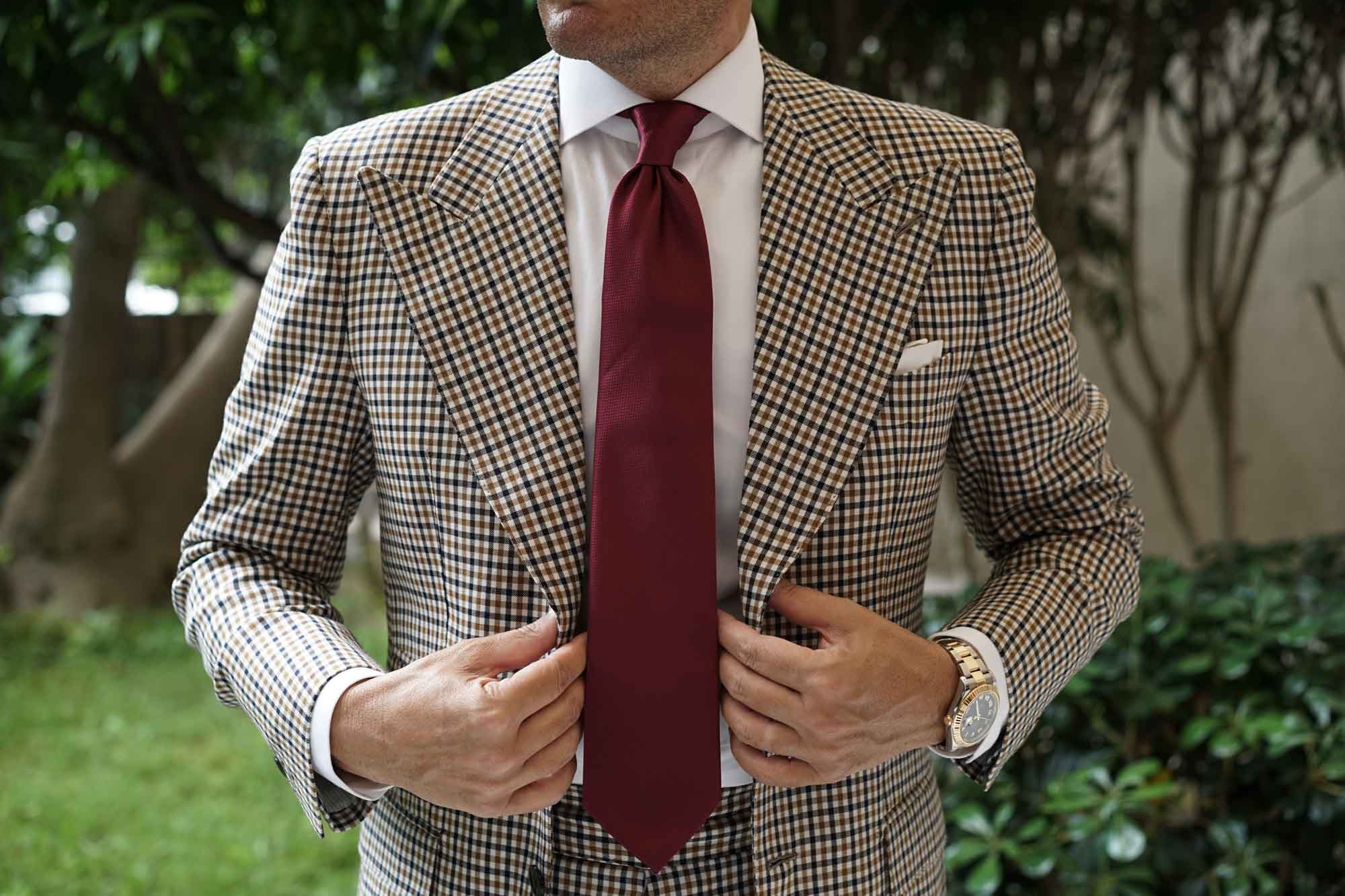 Burgundy Basket Weave Necktie - Image 8