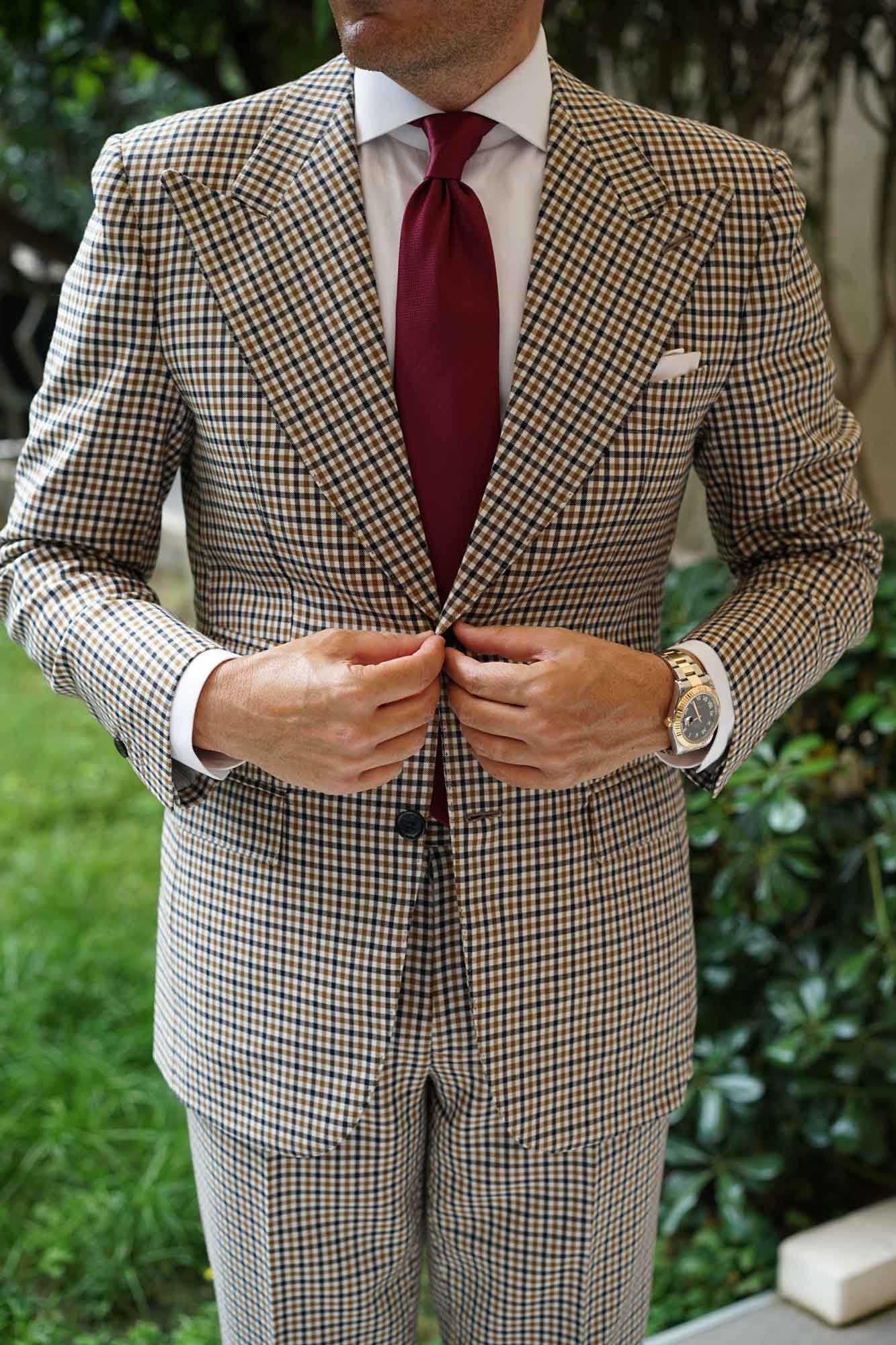 Burgundy Basket Weave Necktie - Image 9