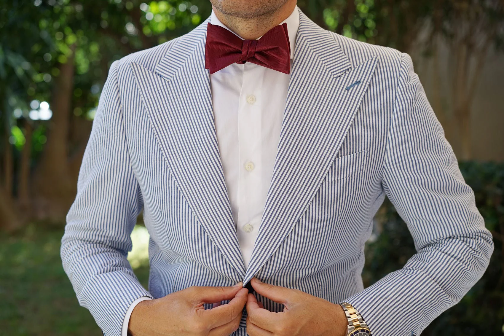 Burgundy Basket Weave Self Bow Tie - Image 4