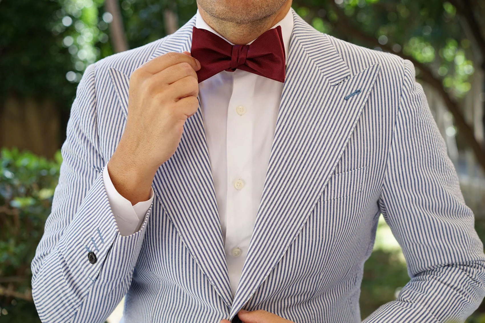 Burgundy Basket Weave Self Bow Tie - Image 6