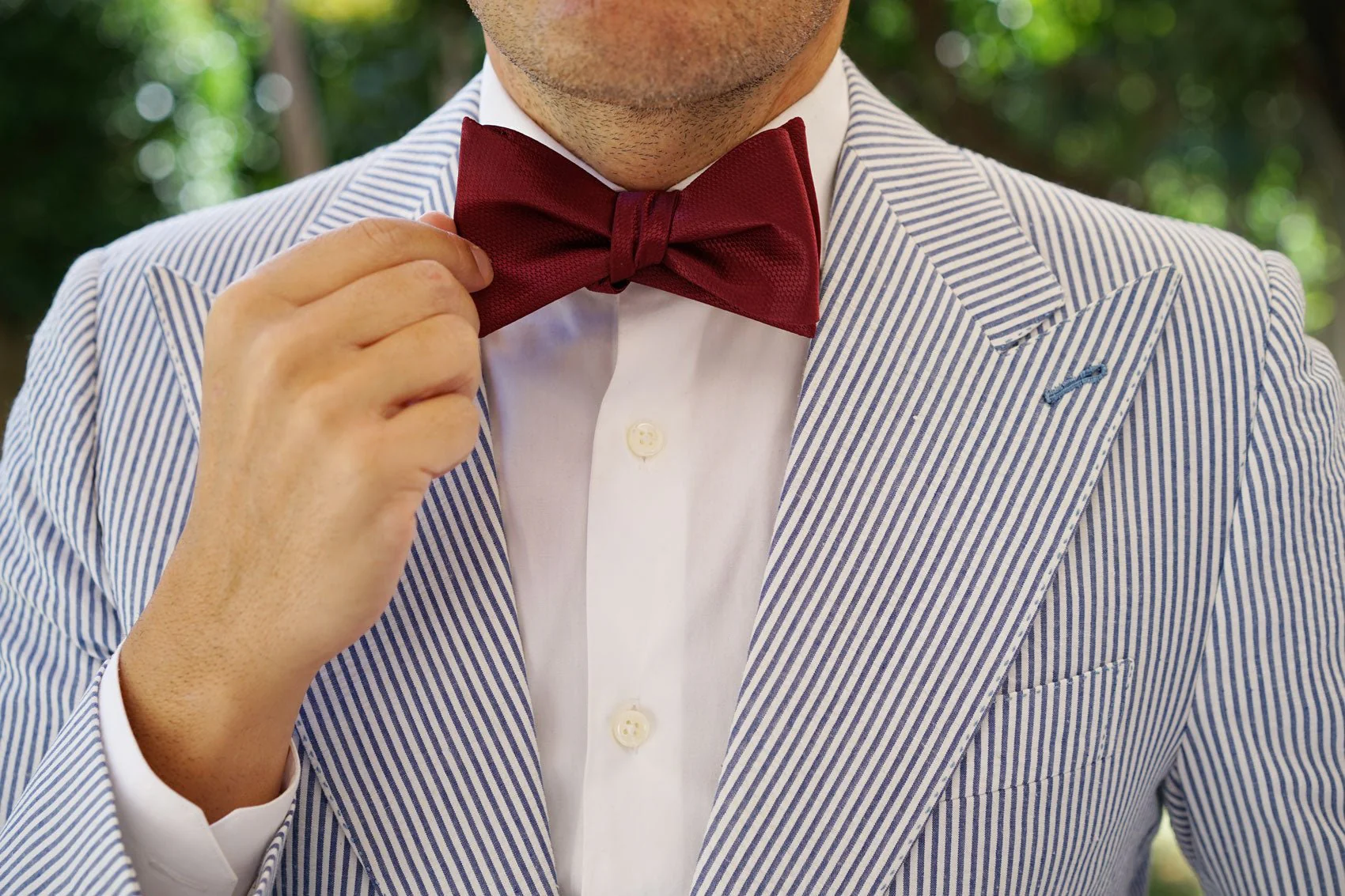 Burgundy Basket Weave Self Bow Tie - Image 7