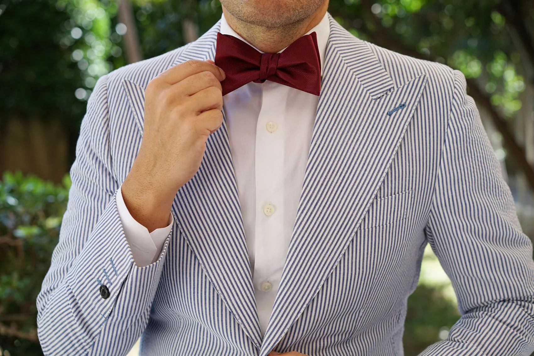 Burgundy Basket Weave Self Bow Tie - Image 8
