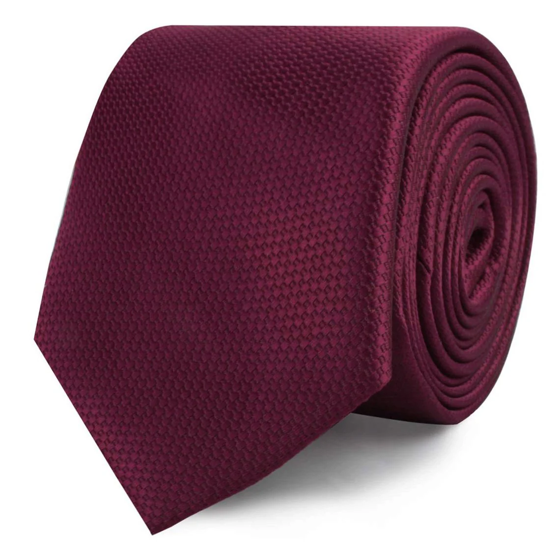 Burgundy Basket Weave Skinny Tie - Image 2