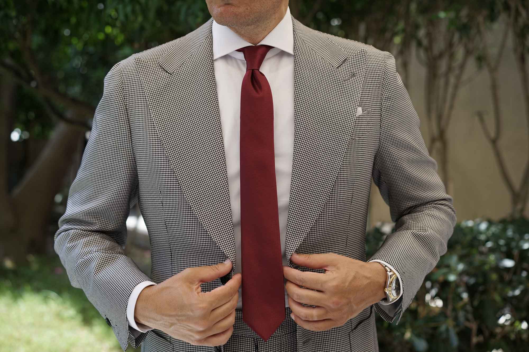 Burgundy Basket Weave Skinny Tie - Image 4