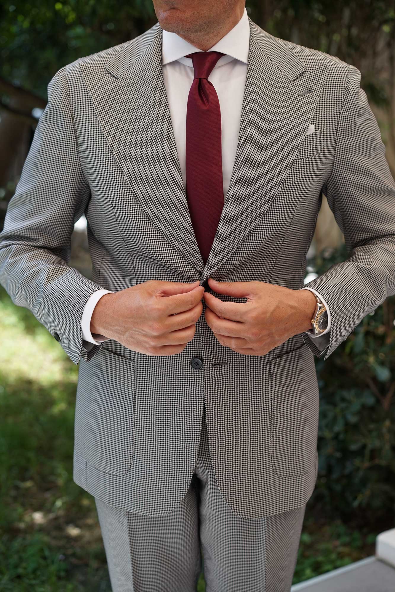 Burgundy Basket Weave Skinny Tie - Image 5