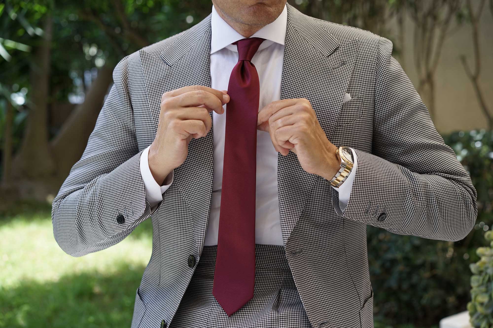 Burgundy Basket Weave Skinny Tie - Image 6
