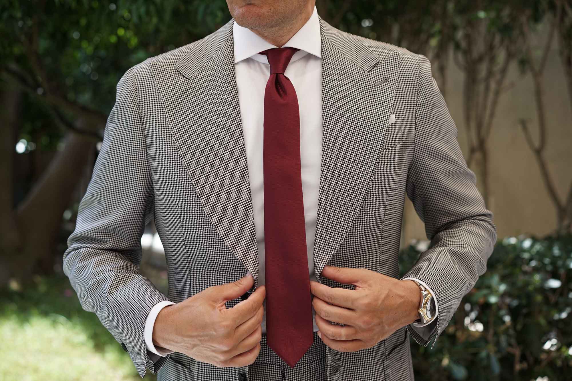 Burgundy Basket Weave Skinny Tie - Image 8