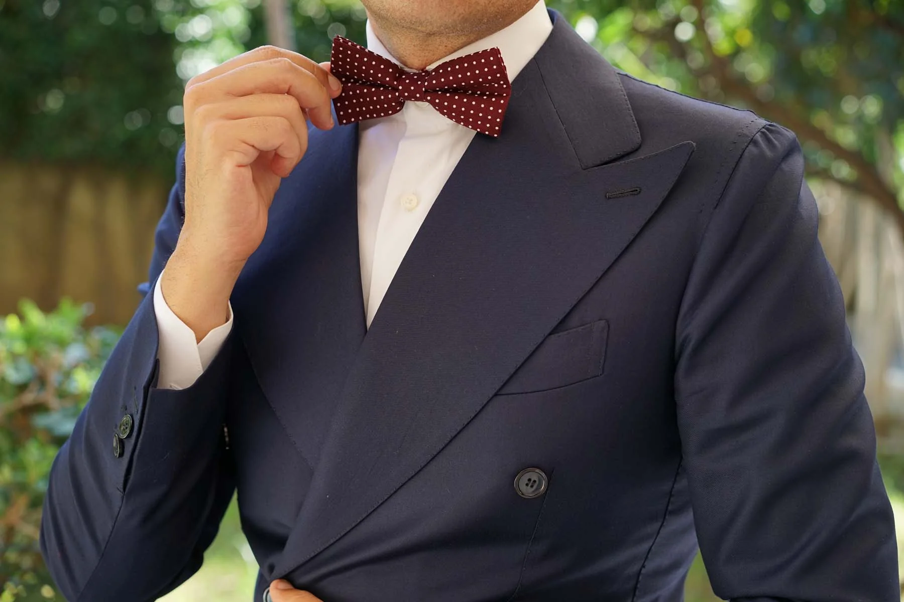 Burgundy Cotton Polkadot Bow Tie - Image 3