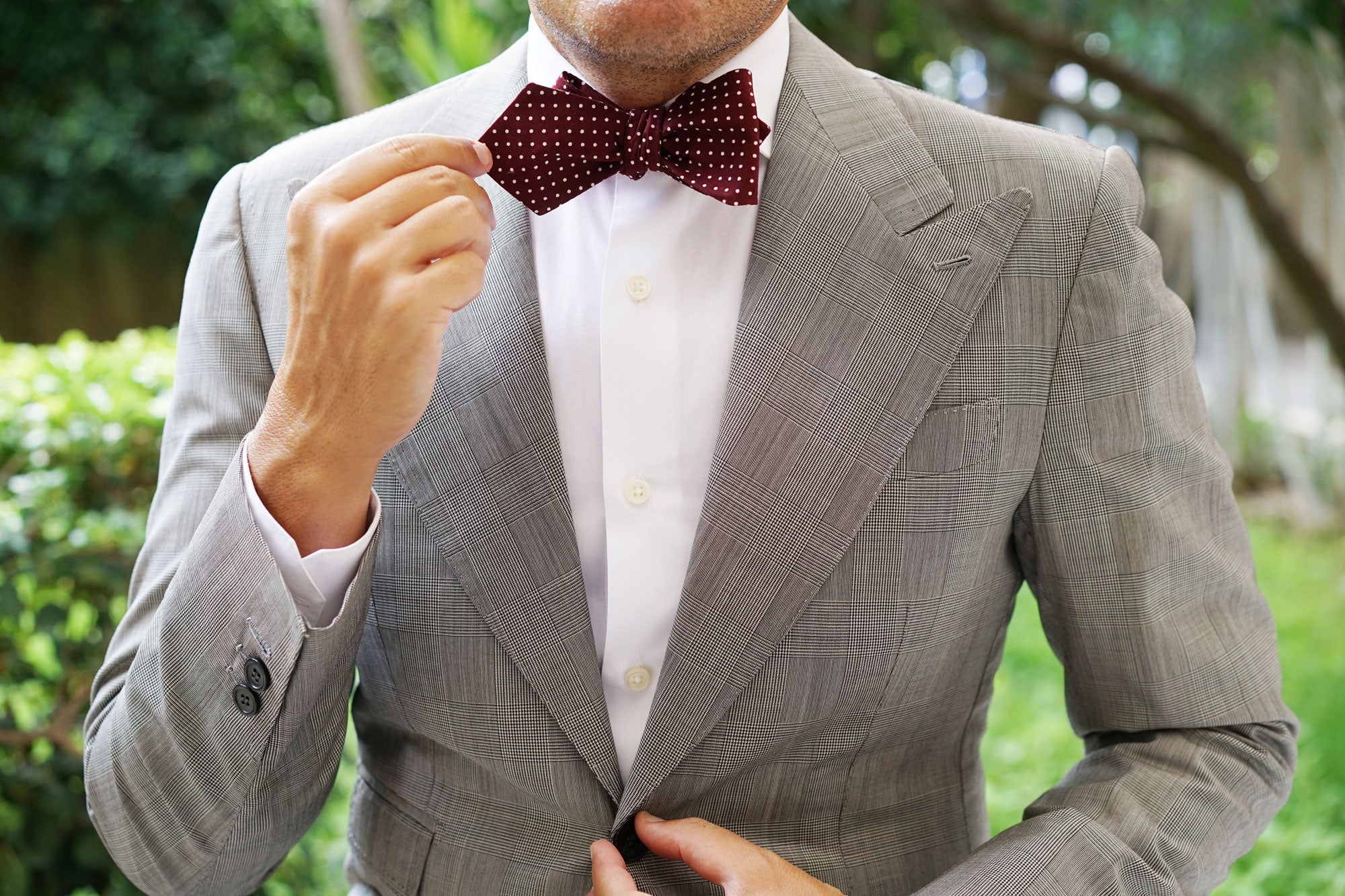 Burgundy Cotton Polkadot Diamond Self Bow Tie - Image 8