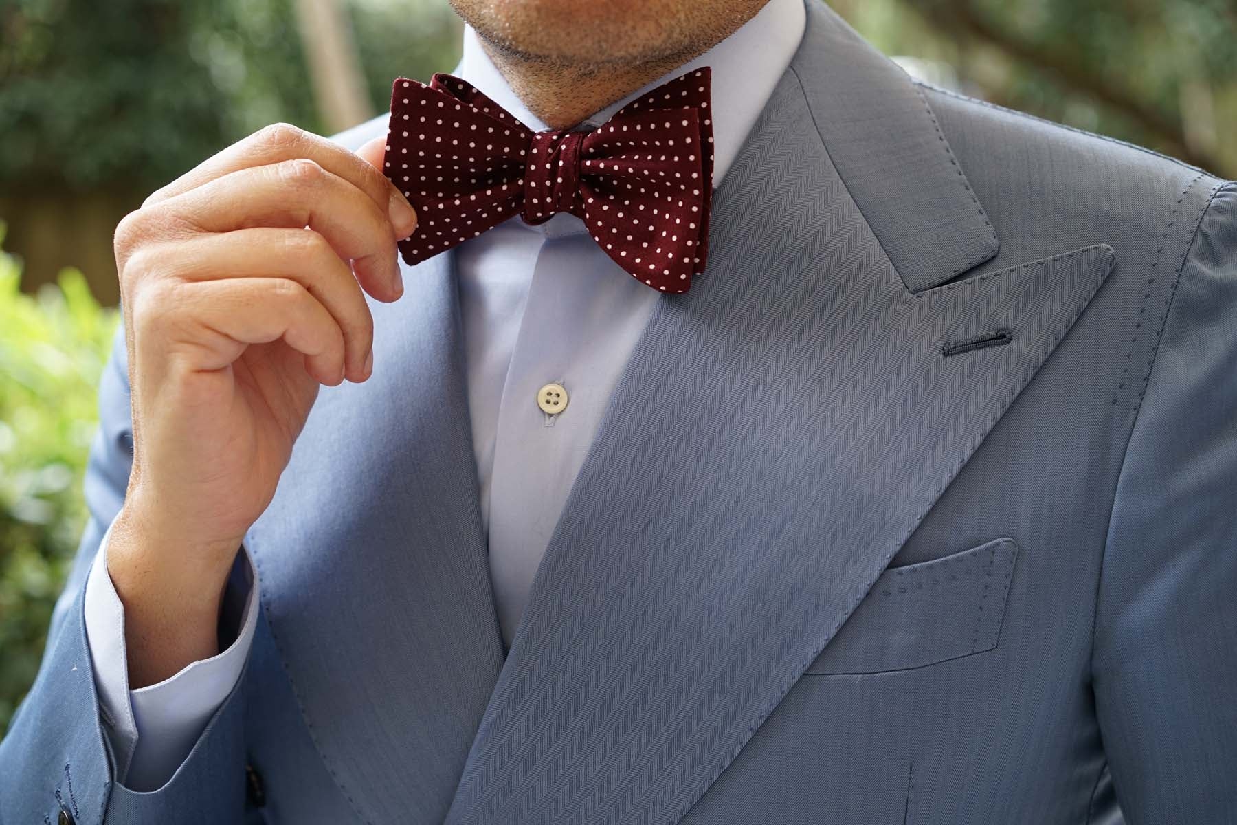 Burgundy Cotton Polkadot Self Bow Tie - Image 7