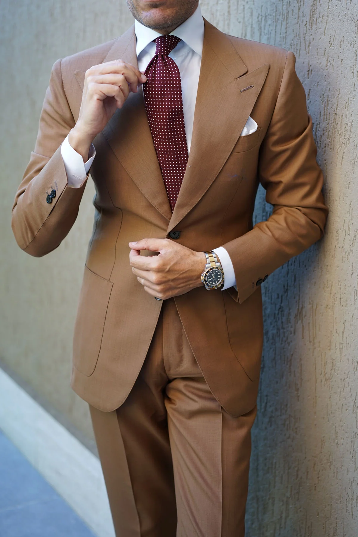 Burgundy Cotton Polkadot Tie - Image 11