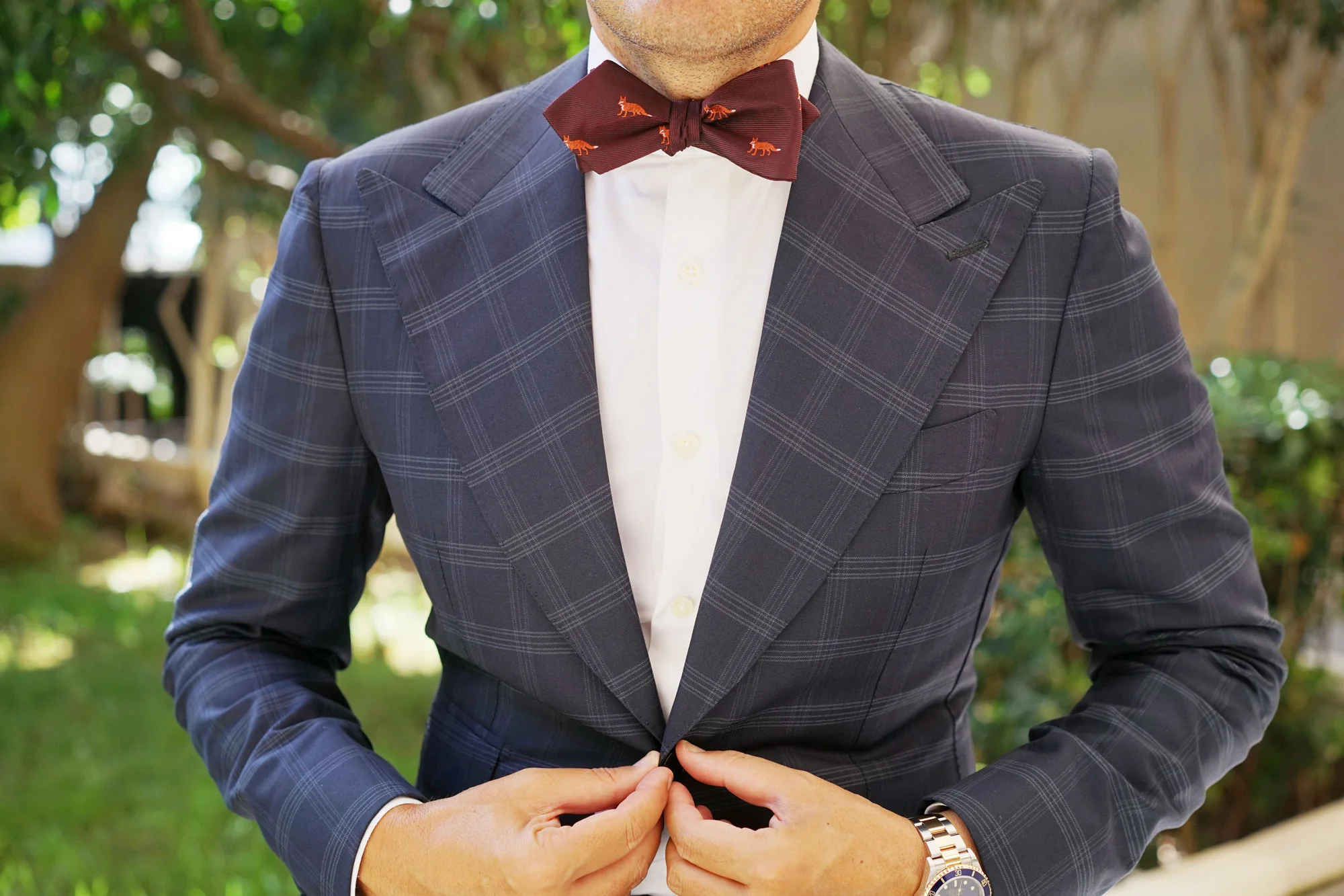 Burgundy Fox Diamond Self Bow Tie - Image 4