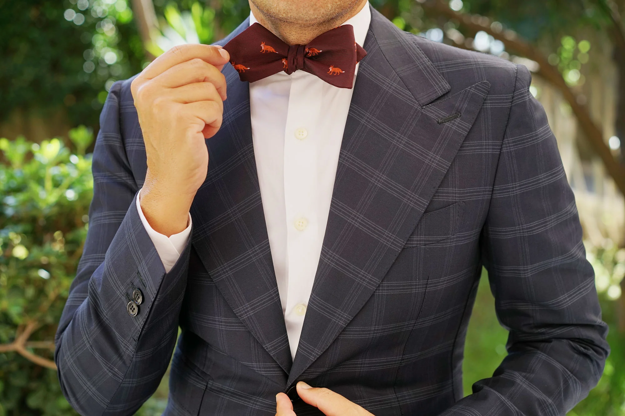 Burgundy Fox Diamond Self Bow Tie - Image 7