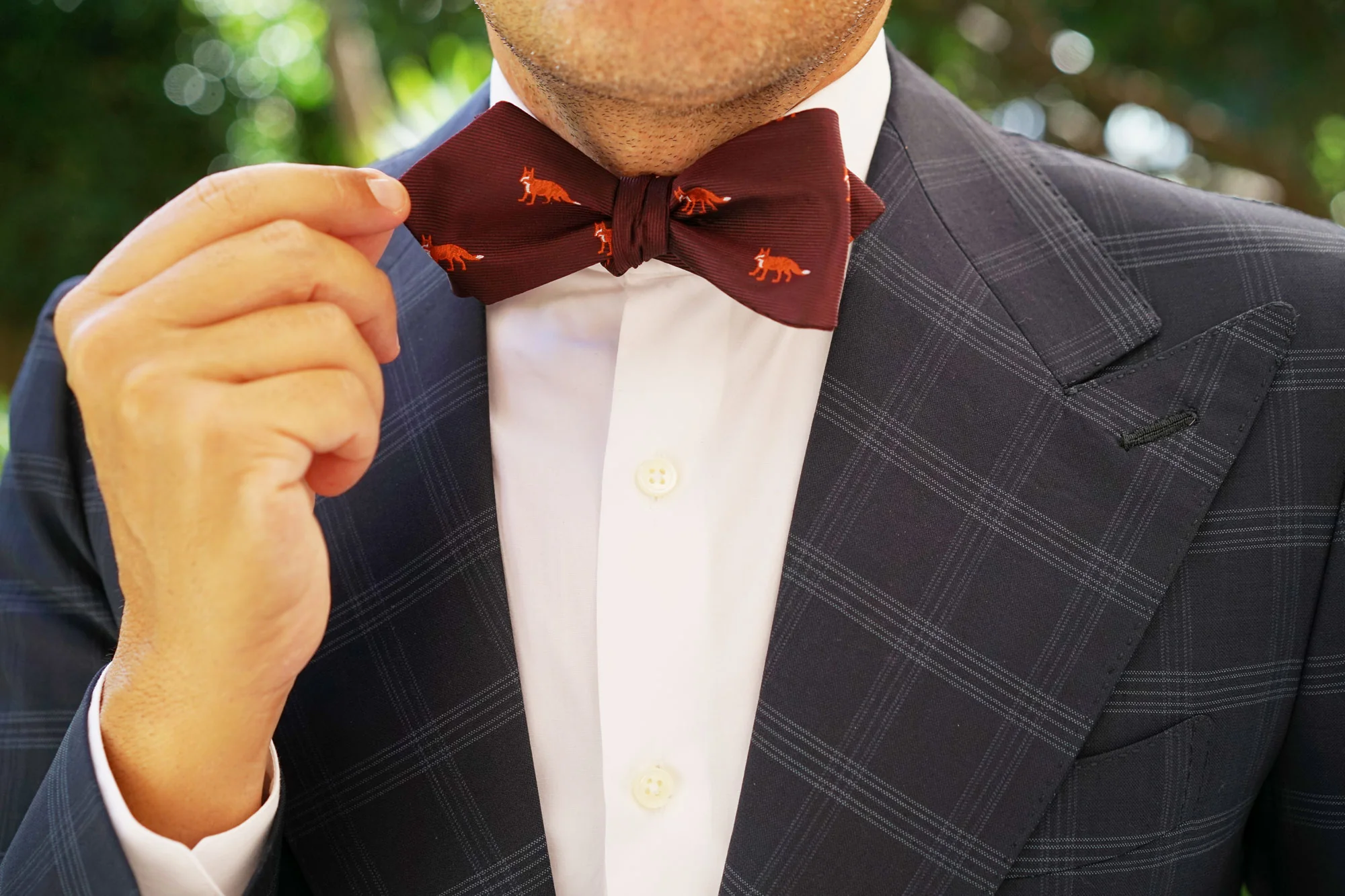 Burgundy Fox Diamond Self Bow Tie - Image 8