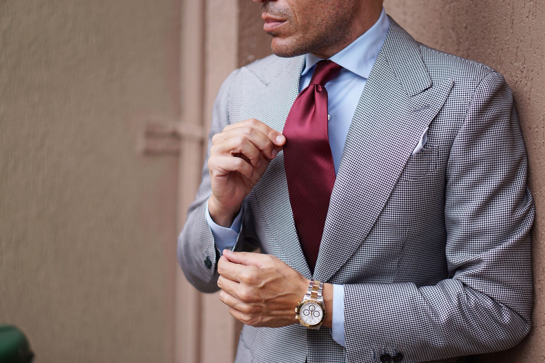 Burgundy Herringbone Necktie - Image 4