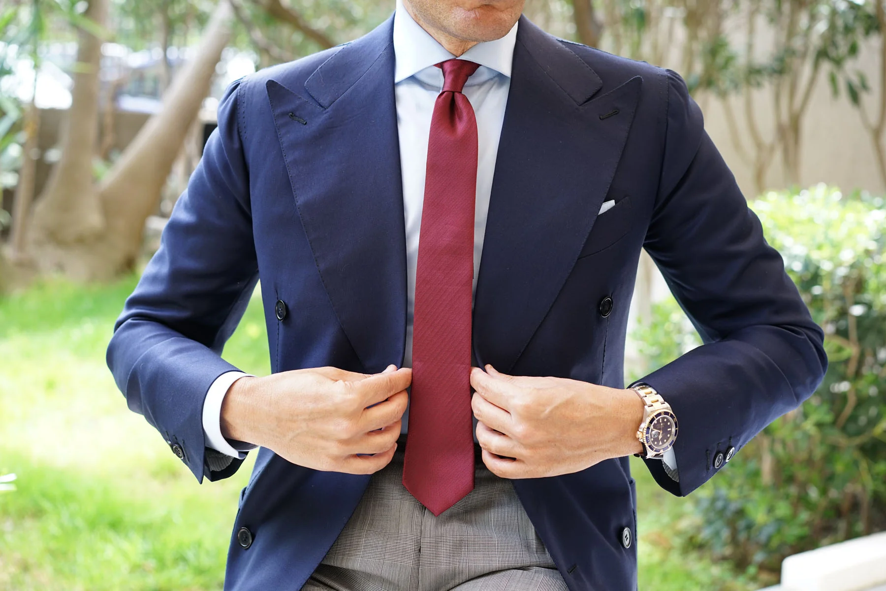 Burgundy Herringbone Skinny Tie - Image 4