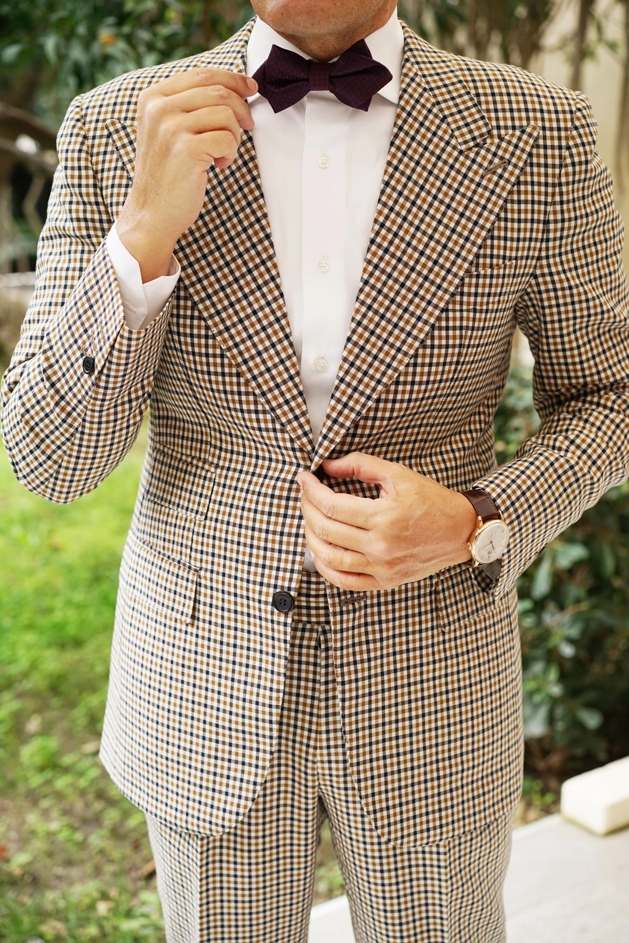 Burgundy Houndstooth Diamond Bow Tie - Image 4
