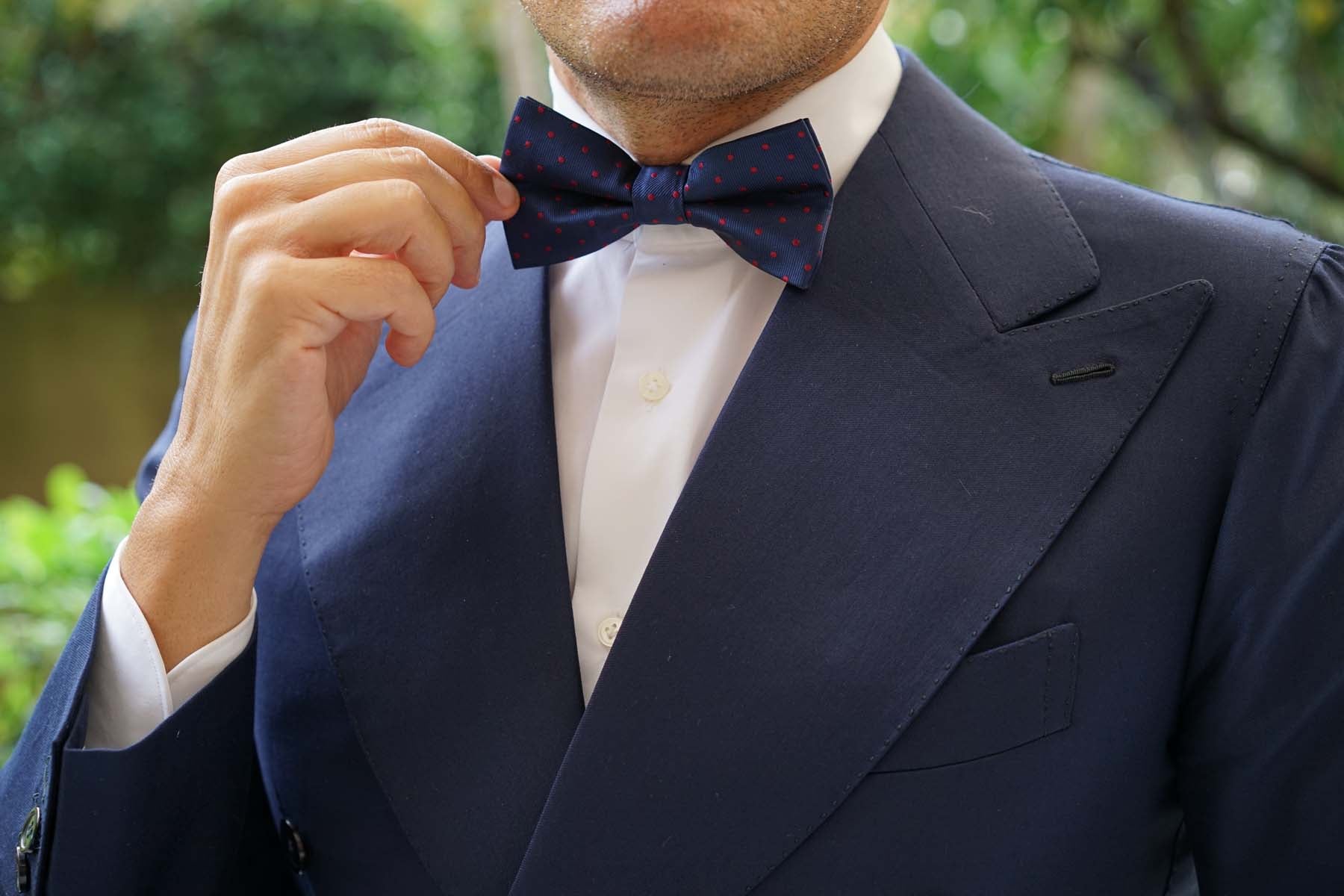 Burgundy Mini Dots on Navy Blue Bow Tie - Image 6