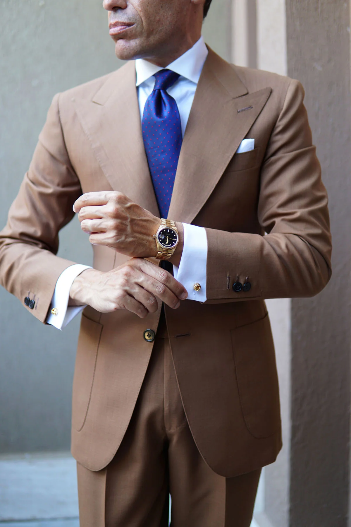 Burgundy Mini Dots on Navy Blue Necktie - Image 13