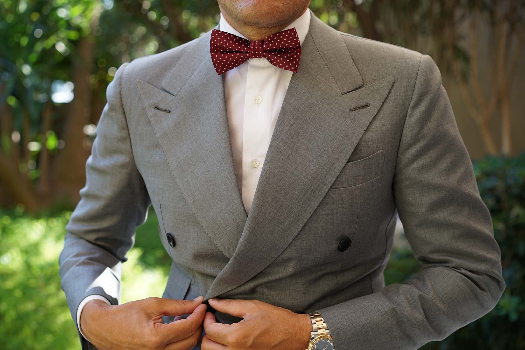 Burgundy Mini Polka Dots Bow Tie - Image 9