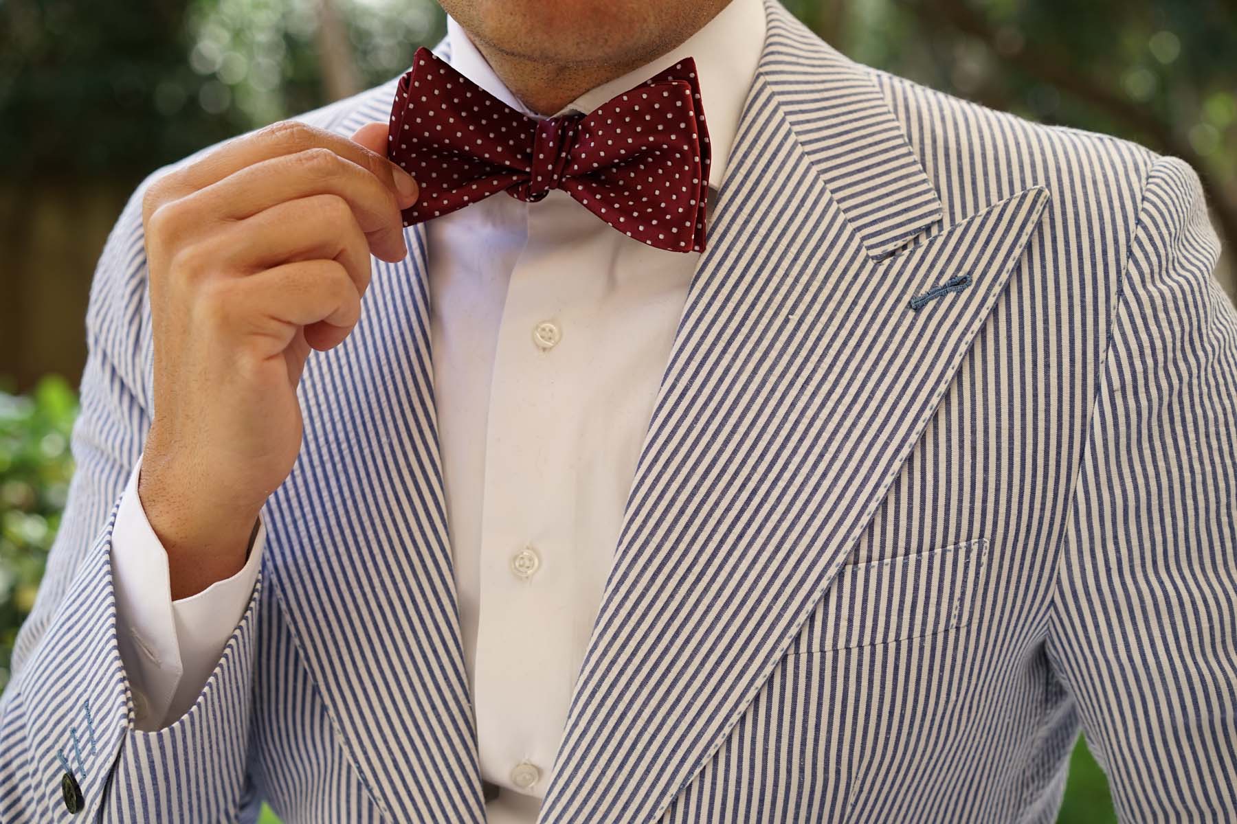 Burgundy Mini Polka Dots Self Bow Tie - Image 10
