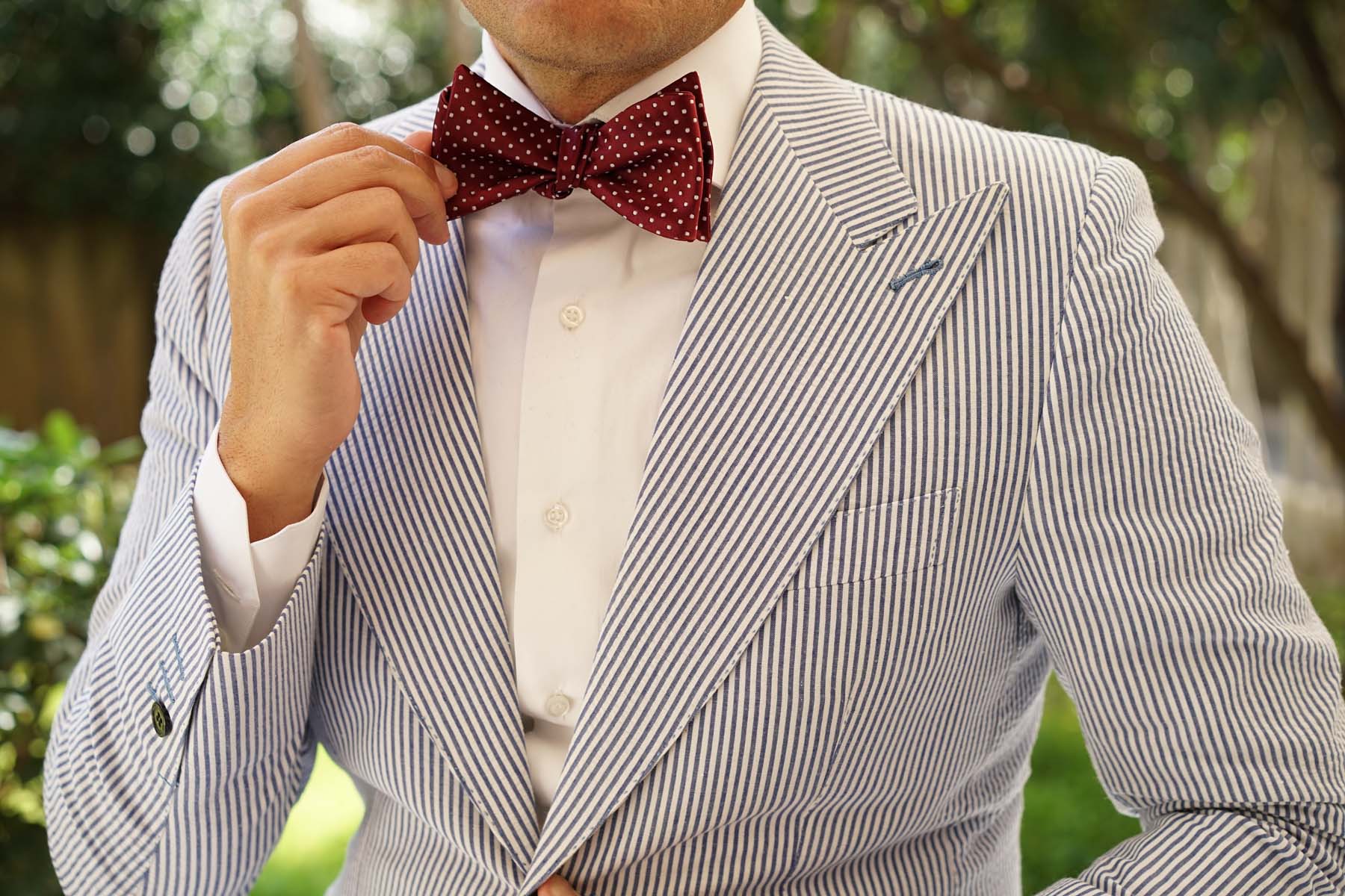Burgundy Mini Polka Dots Self Bow Tie - Image 6