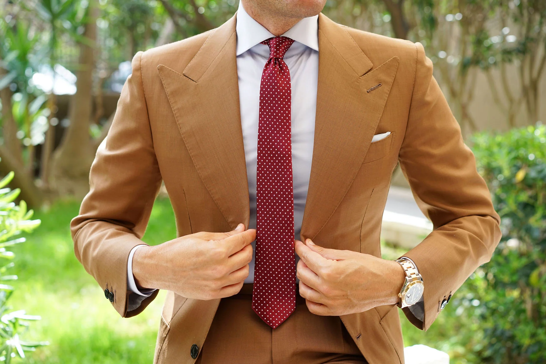 Burgundy Mini Polka Dots Skinny Tie - Image 4