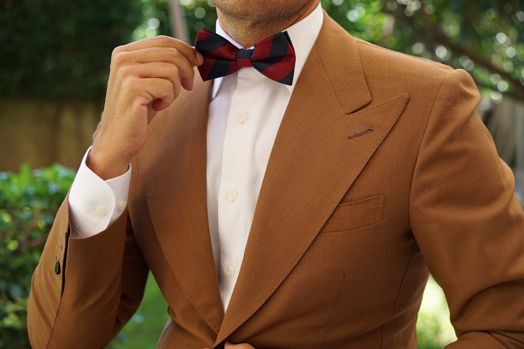 Burgundy & Navy Blue Stripes Bow Tie - Image 3
