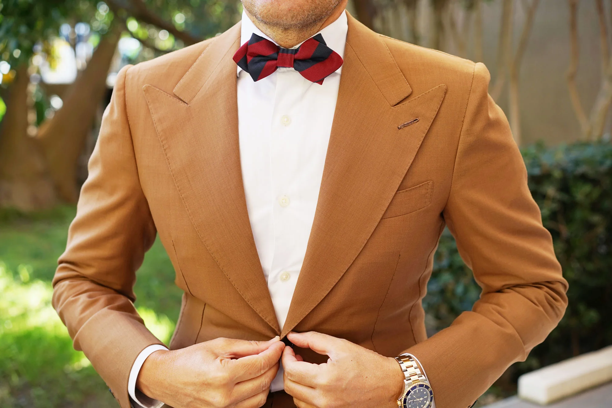 Burgundy & Navy Blue Stripes Diamond Bow Tie - Image 3