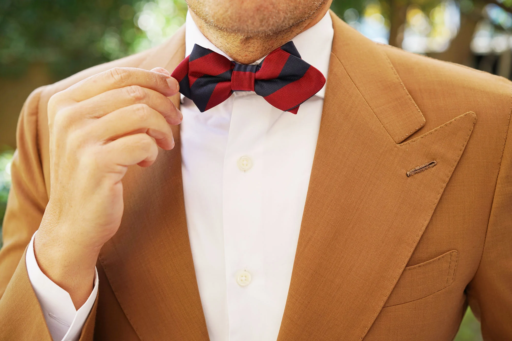 Burgundy & Navy Blue Stripes Diamond Bow Tie - Image 7