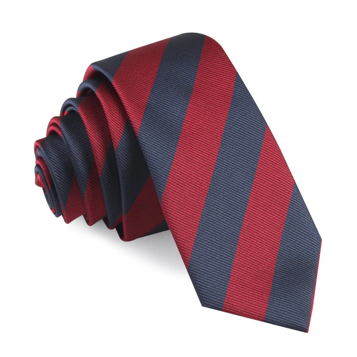 Burgundy & Navy Blue Stripes Skinny Tie