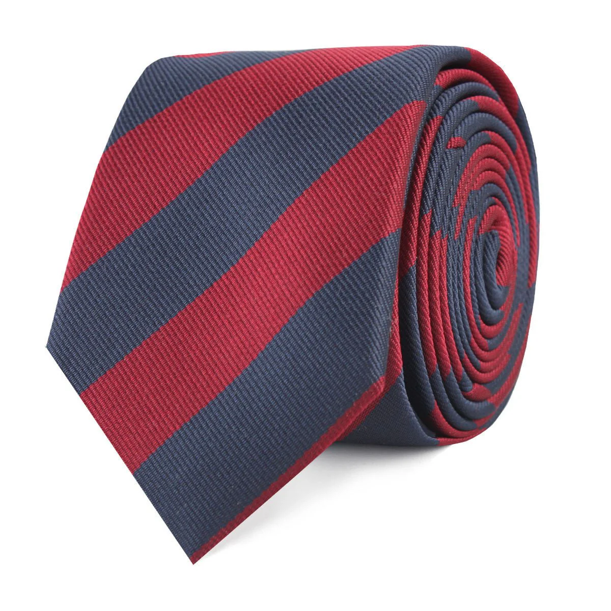 Burgundy & Navy Blue Stripes Skinny Tie - Image 2
