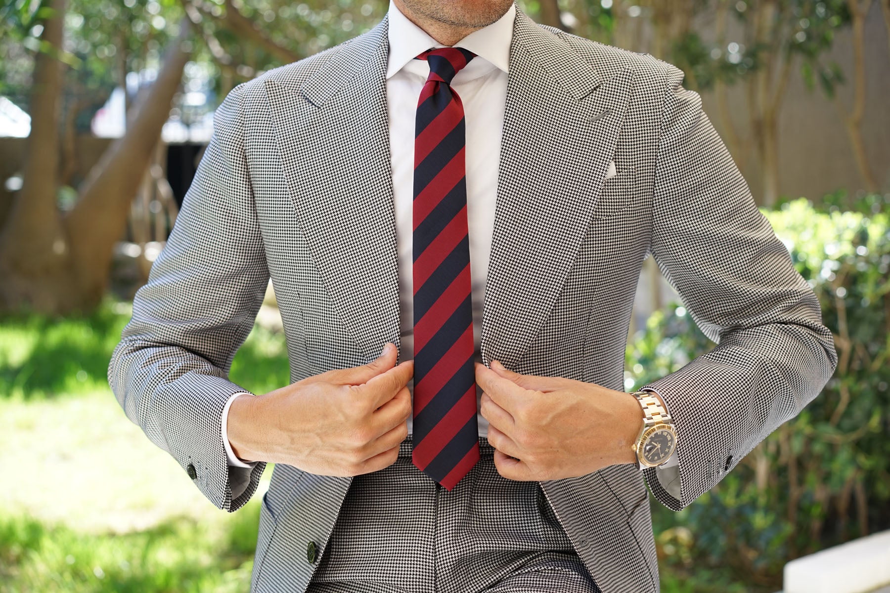 Burgundy & Navy Blue Stripes Skinny Tie - Image 4