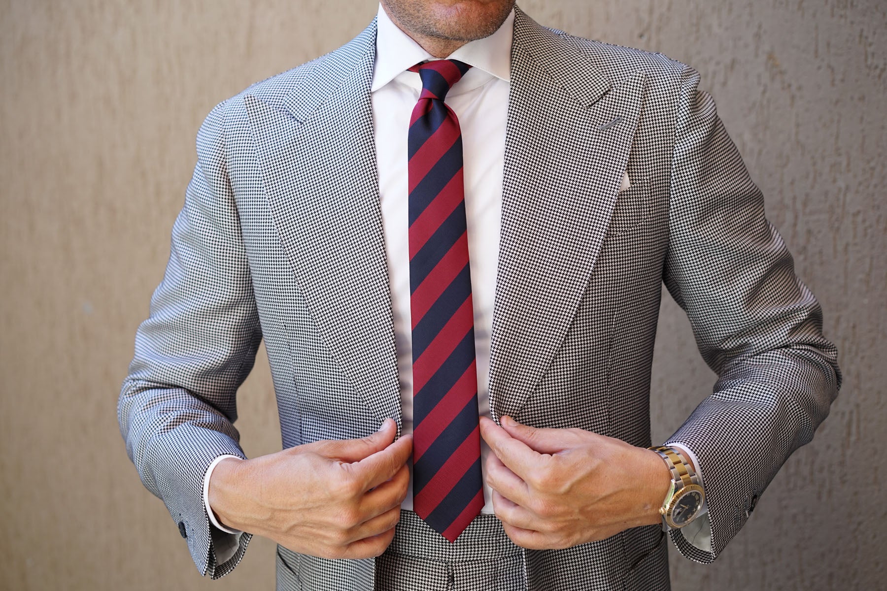Burgundy & Navy Blue Stripes Skinny Tie - Image 6