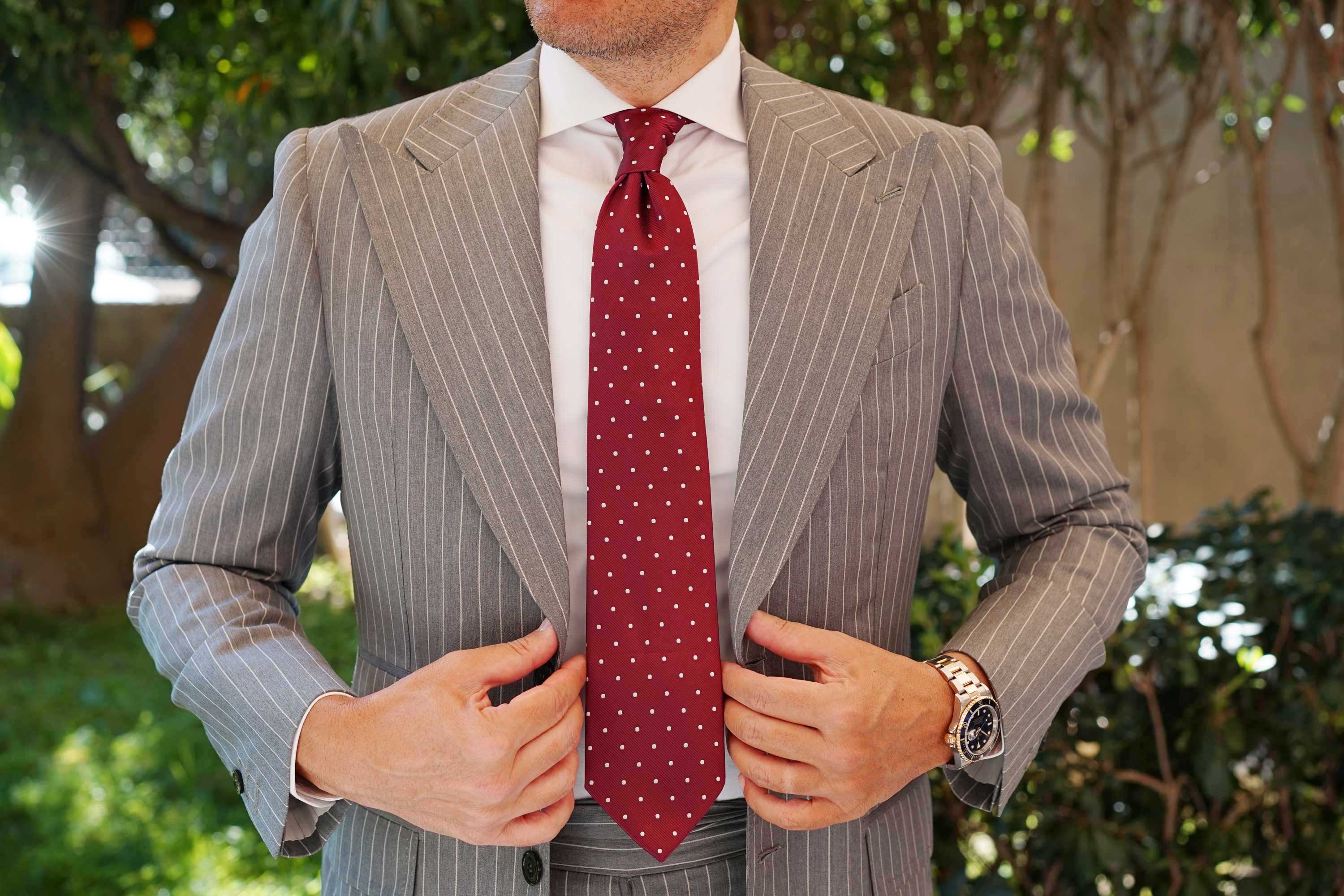 Burgundy Polka Dots Necktie - Image 7