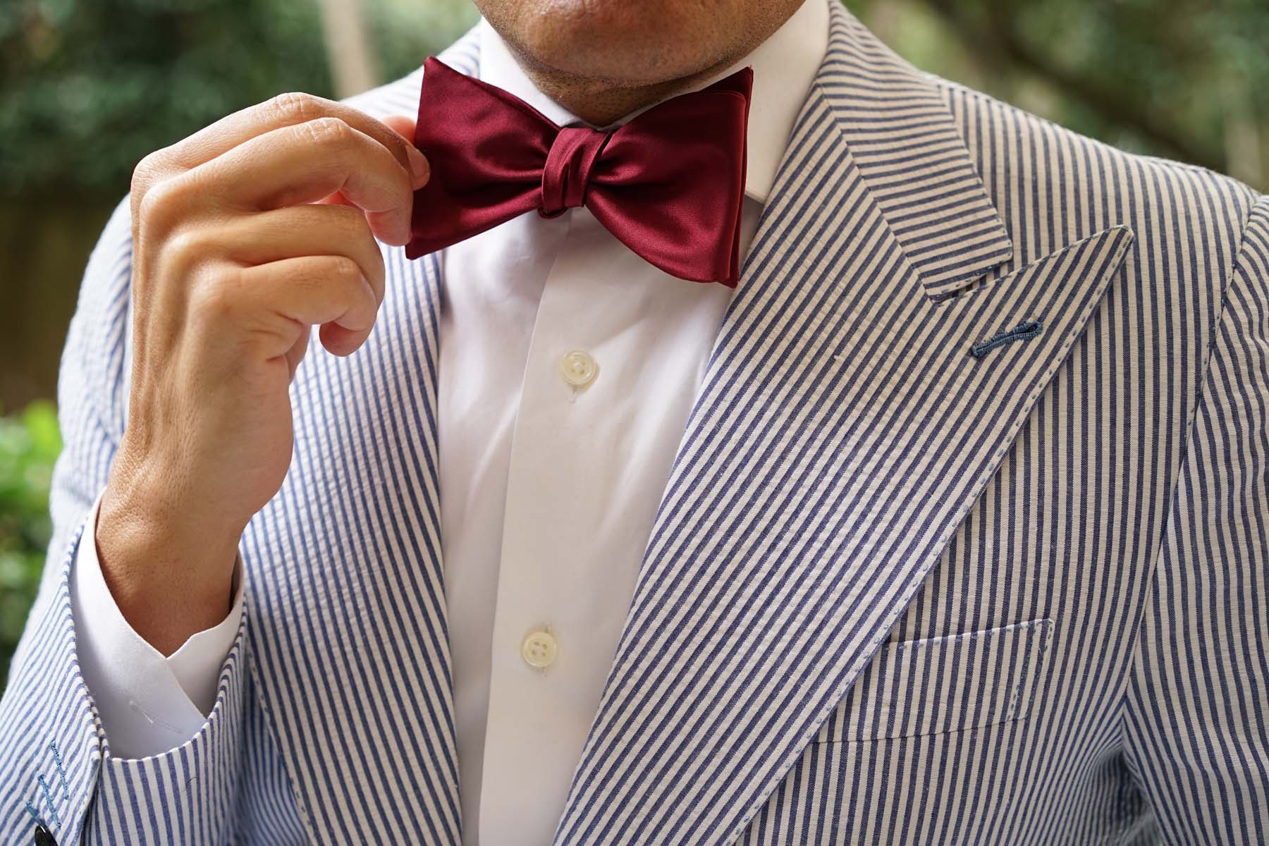 Burgundy Satin Self Bow Tie - Image 8