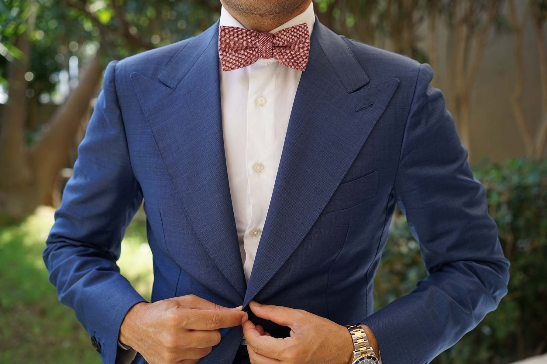 Burgundy Sharkskin Bow Tie - Image 6