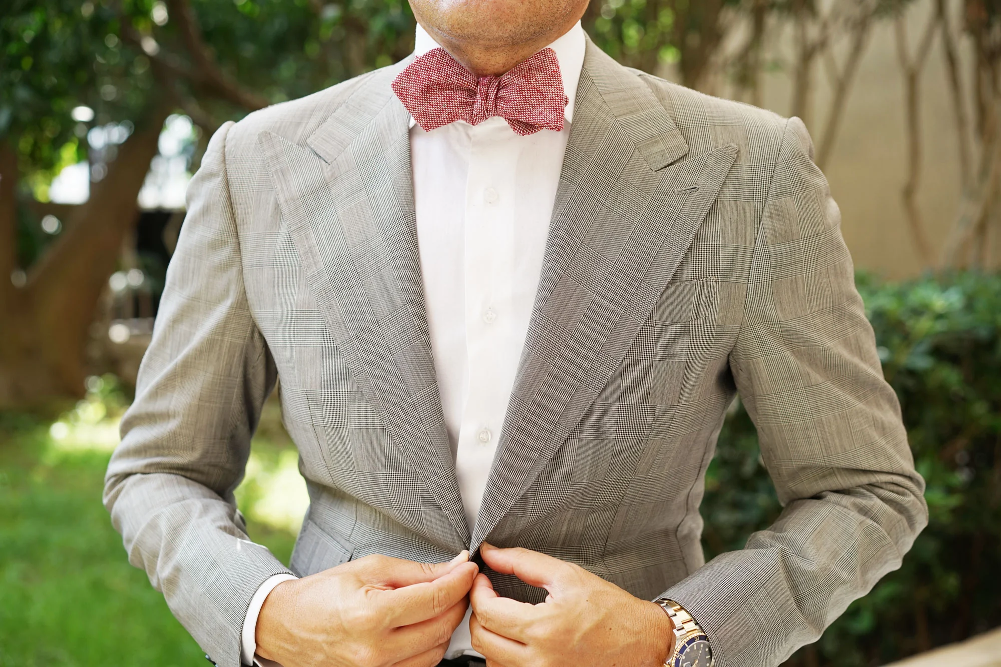 Burgundy Sharkskin Diamond Self Bow Tie - Image 6