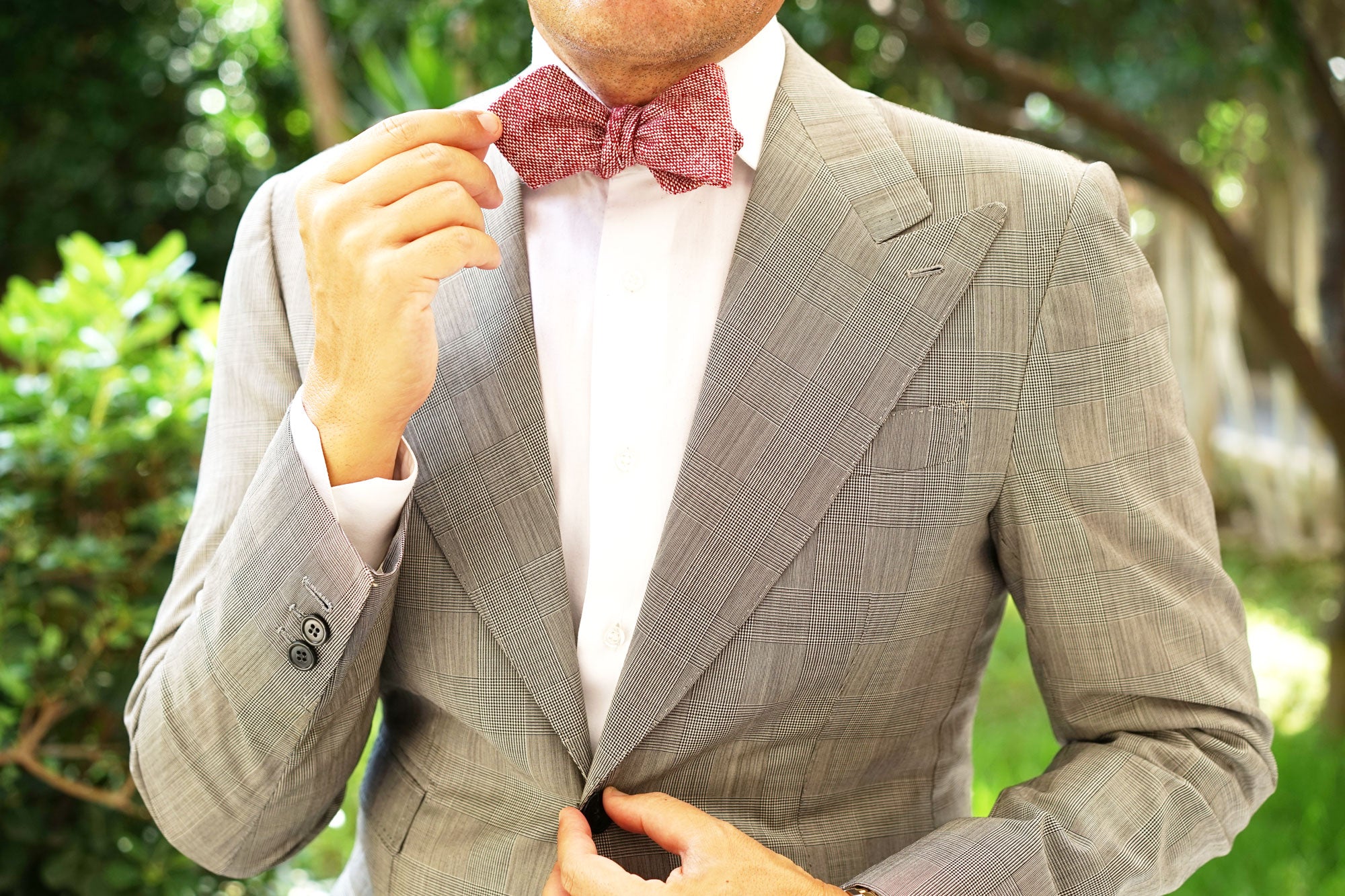 Burgundy Sharkskin Diamond Self Bow Tie - Image 8
