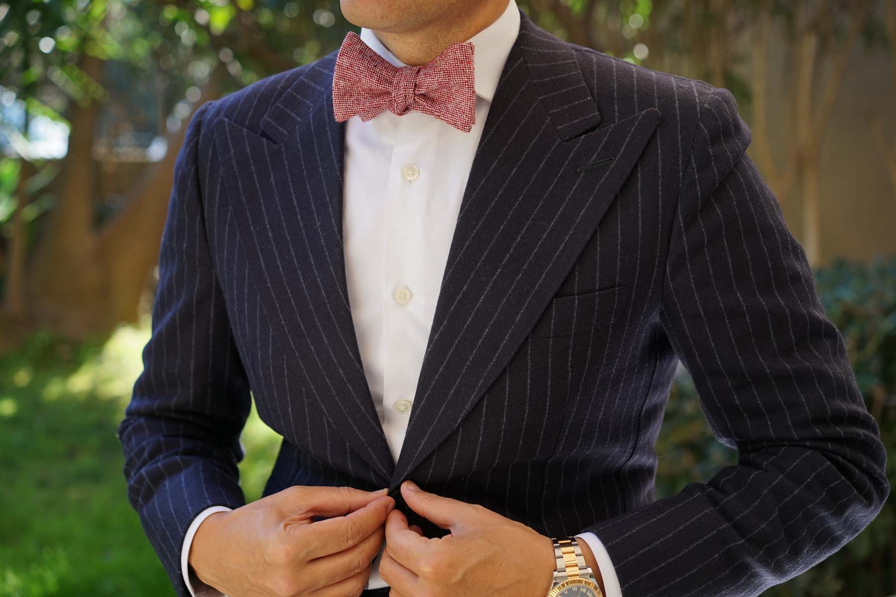 Burgundy Sharkskin Self Bow Tie - Image 4